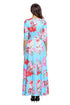 Cyan Floral Print Wrapped Long Boho Dress
